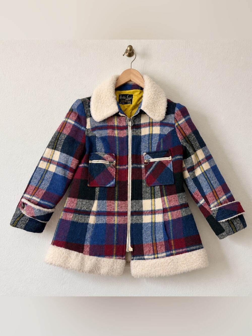 Vintage 1960s Debbie Leigh Plaid Sherpa Trim Coat S/M
